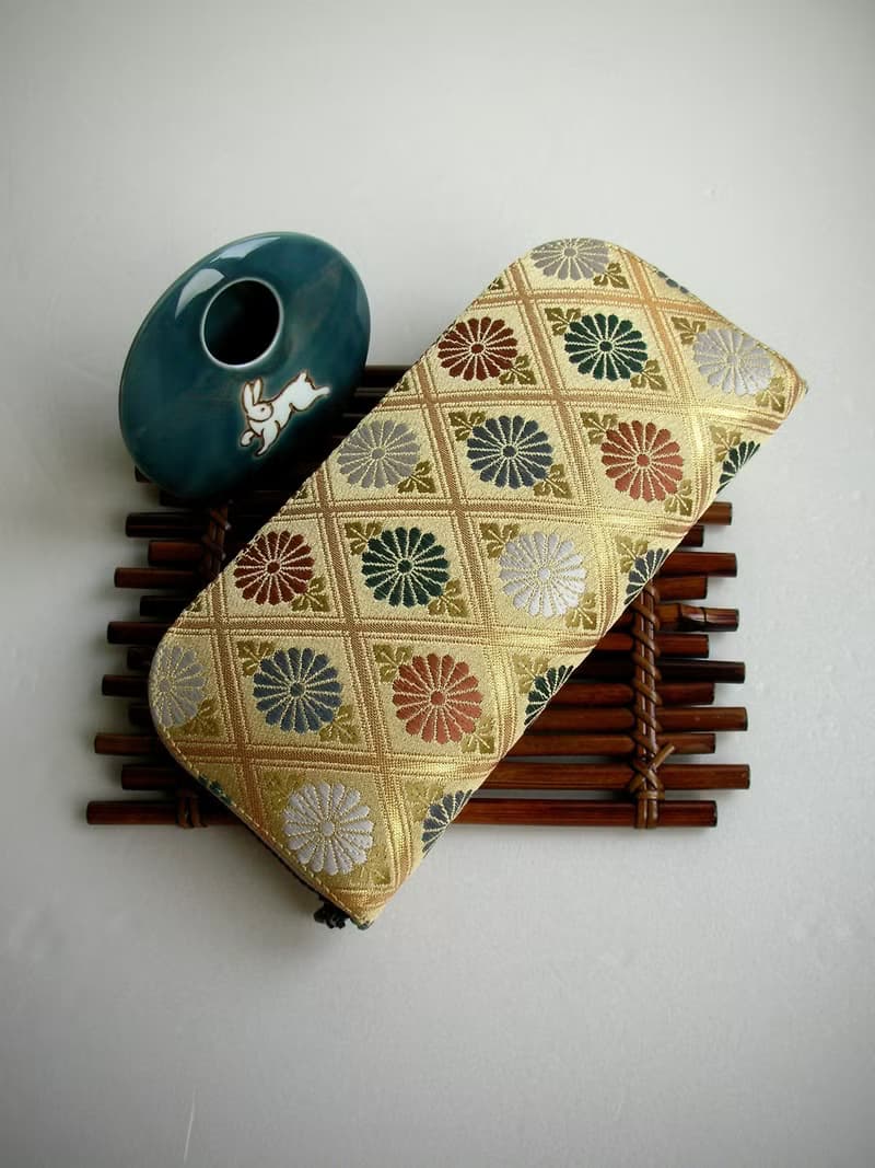 京西陣金襴錦織【菱格菊紋】-長夾/皮夾/零錢包/禮