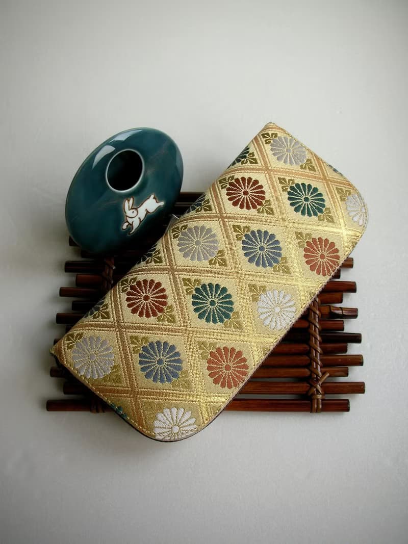 京西陣金襴錦織【菱格菊紋】-長夾/皮夾/零錢包/禮