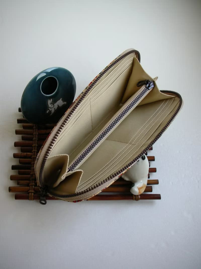 京西陣金襴錦織【菱格菊紋】-長夾/皮夾/零錢包/禮