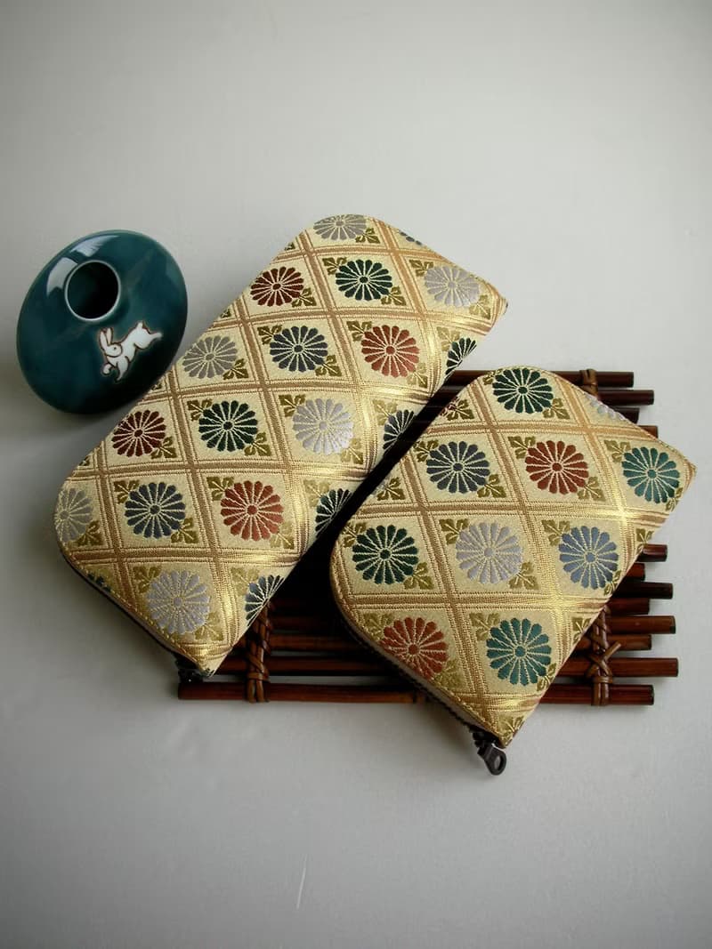 京西陣金襴錦織【菱格菊紋】-長夾/皮夾/零錢包/禮