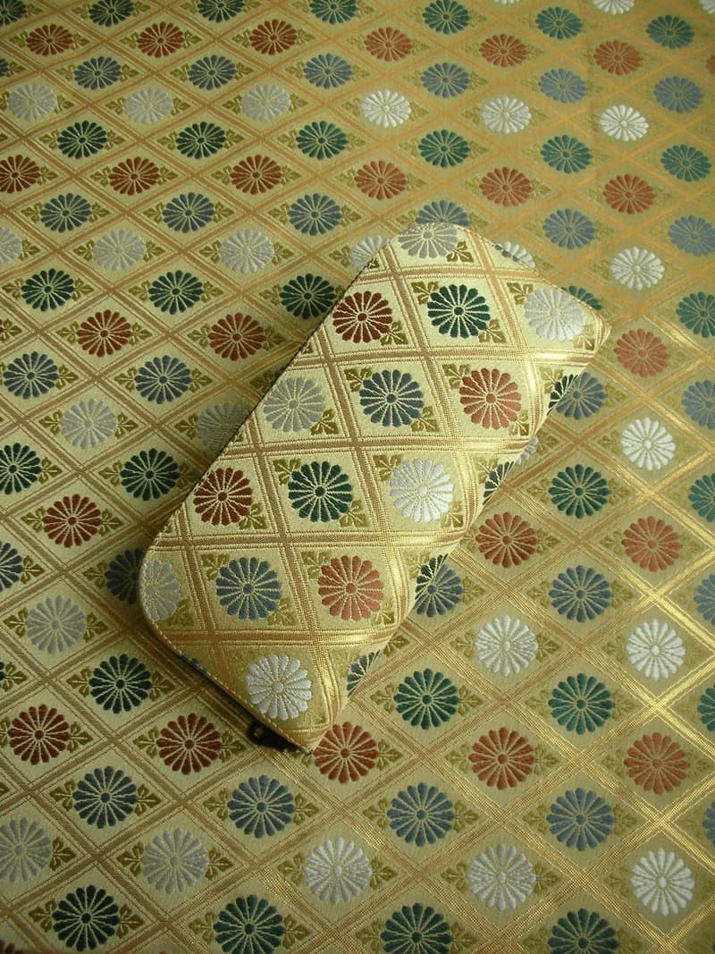 京西陣金襴錦織【菱格菊紋】-長夾/皮夾/零錢包/禮