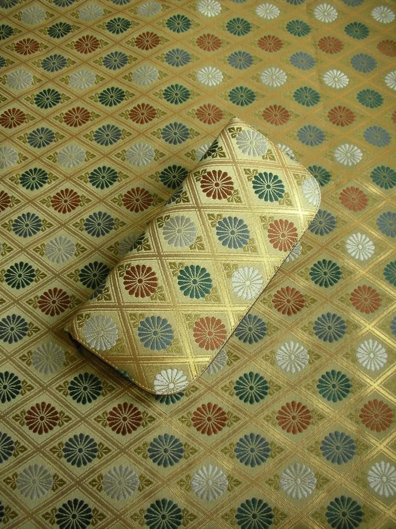 京西陣金襴錦織【菱格菊紋】-長夾/皮夾/零錢包/禮