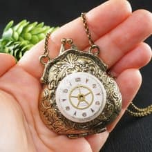 Steampunk Purse Locket Necklace Watch Face Gear Bag Pendant Wish Keeper Jewelry
