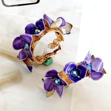 vintage jewelry 奧地利紫色琺瑯紫羅蘭花束  夾式耳環