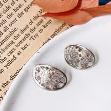 【西洋古董飾品】雅緻曲橢圓花雕精緻花卉葉片 質感耳環耳夾