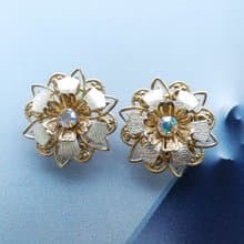 Vintage Jewelry 西洋古董飾品 雙層花瓣 花卉 夾式耳環