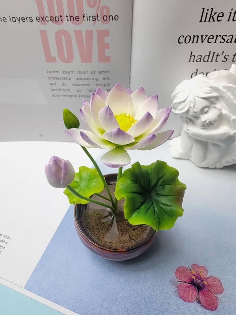 冷瓷土/黏土花藝-荷花小盆栽/送禮