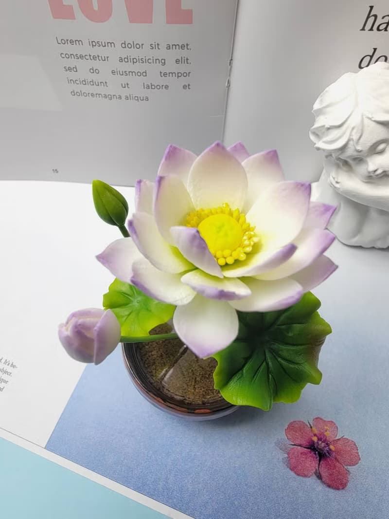 冷瓷土/黏土花藝-荷花小盆栽/送禮