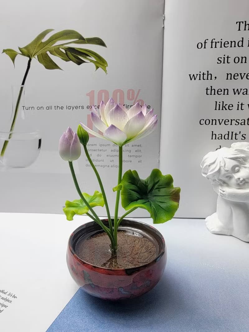 冷瓷土/黏土花藝-荷花小盆栽/送禮