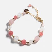 紅紋石月光石粉晶14k包金 水晶手鍊 禮物 招桃花手鍊