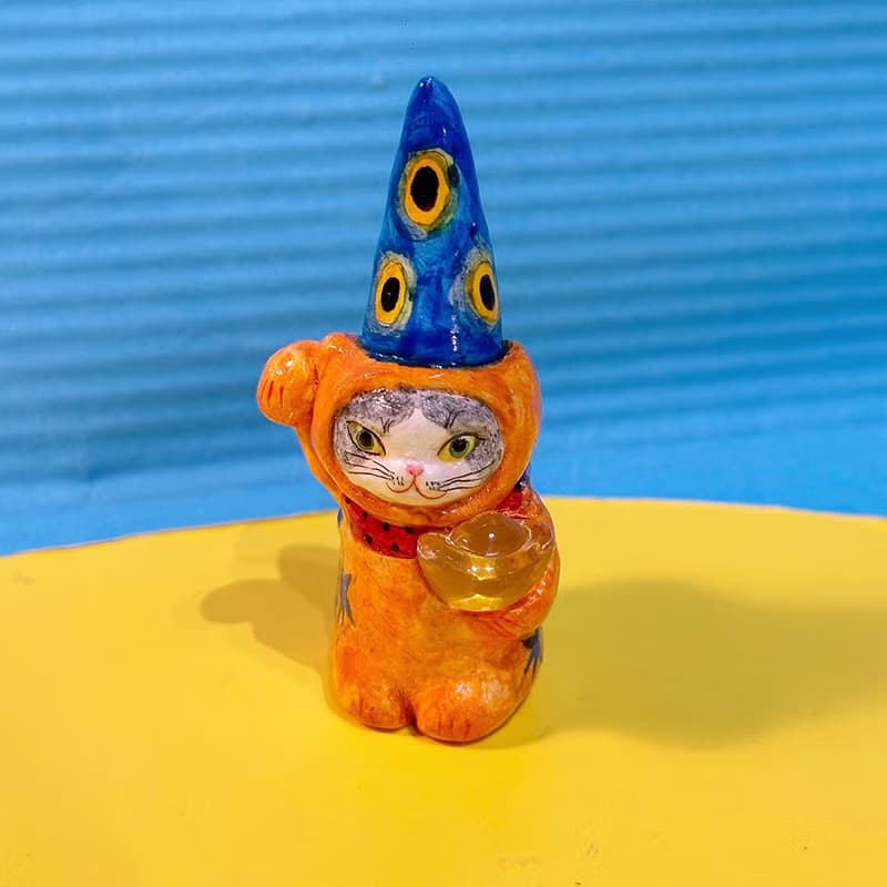 喵喵喵系列 招財貓貓戒托 雙面設計 原創手作雕塑戒指收納