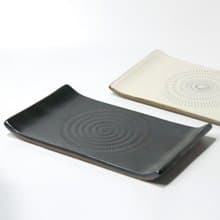 小石原燒小石原燒平盤長盤甜品盤18cm白黑白黑早川陶陶餐具