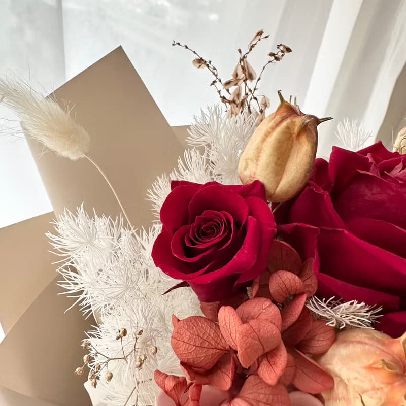 紅粉玫瑰花束 永生花束 情人節花束 生日花束
