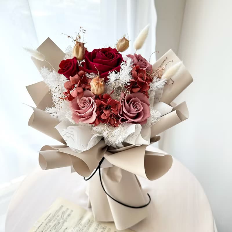 紅粉玫瑰花束 永生花束 情人節花束 生日花束