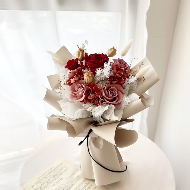 紅粉玫瑰花束 永生花束 情人節花束 生日花束