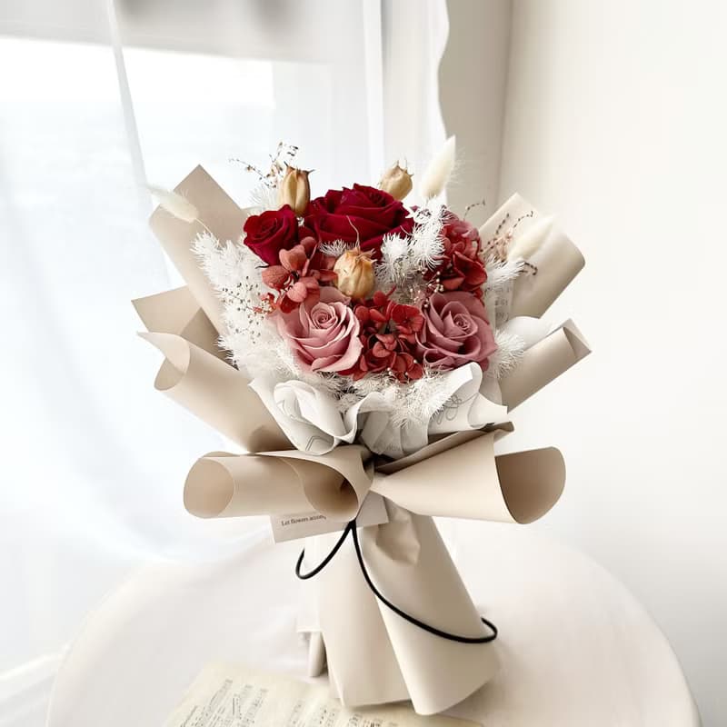 紅粉玫瑰花束 永生花束 情人節花束 生日花束
