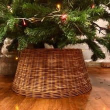 Festive Weave Christmas Tree Skirt. Wicker Christmas tree basket without bottom.
