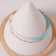 蔚藍海岸│天河石 月光石 水晶手鍊 雙圈手鍊