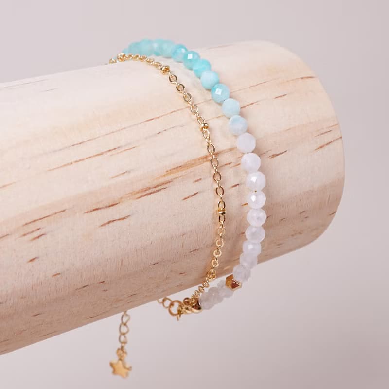 蔚藍海岸│天河石 月光石 水晶手鍊 雙圈手鍊