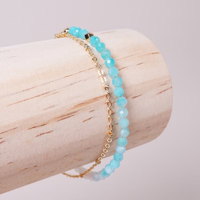 蔚藍海岸│天河石 月光石 水晶手鍊 雙圈手鍊
