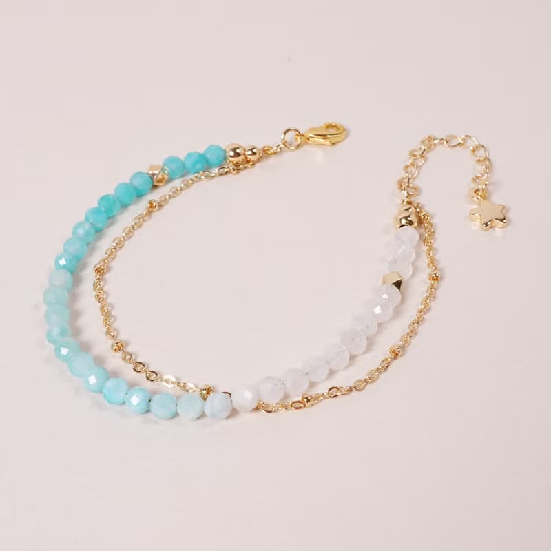 蔚藍海岸│天河石 月光石 水晶手鍊 雙圈手鍊