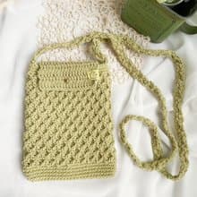 【好日手作】Handmade。手工韓國棉線編織淺綠色手機斜背包側背包