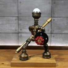 工業風水管機器人檯燈純手工製作創意禮物擺件