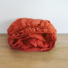 Terracotta linen fitted sheet / Softened linen bed sheet / Deep pocket