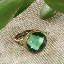 Green Rhinestone Adjustable Ring Round Glass Stone Free Size Ring Woman Jewelry