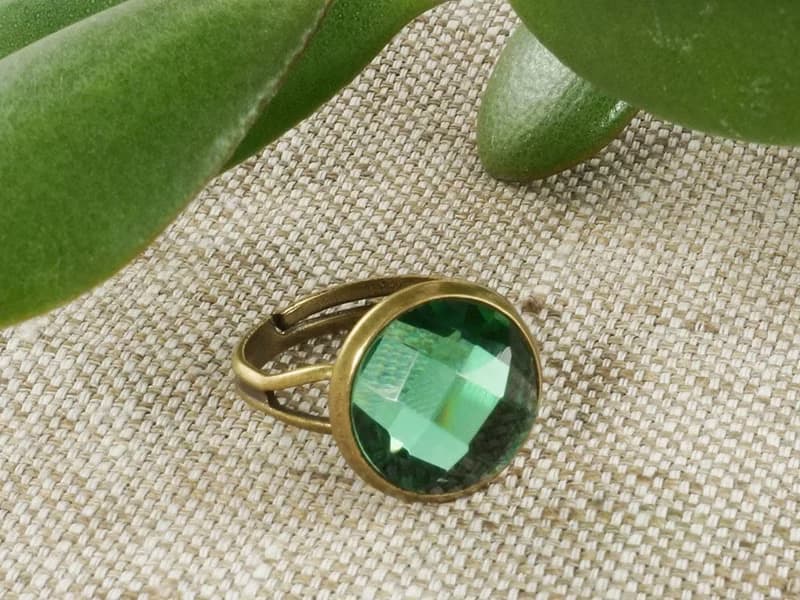 Green Rhinestone Adjustable Ring Round Glass Stone Free Size Ring Woman Jewelry