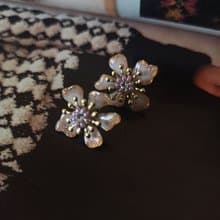 【孤品限定】金箔銅花白鋯耳環