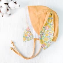 英國LIBERTY FABRICS棉麻兔寶寶嬰兒遮陽帽-莫蘭迪黃