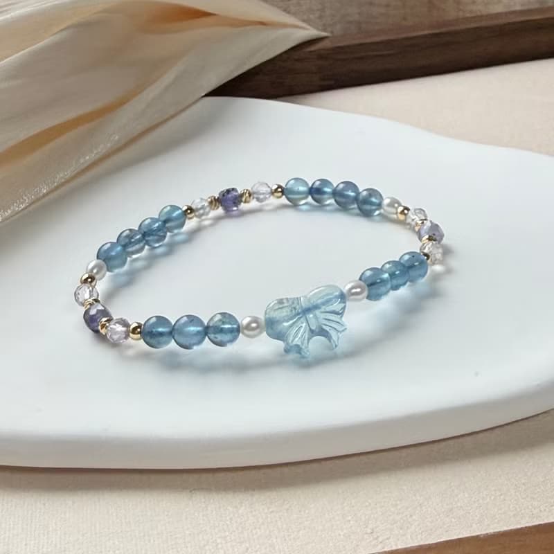 海藍寶、珍珠、坦桑石 天然石手鍊