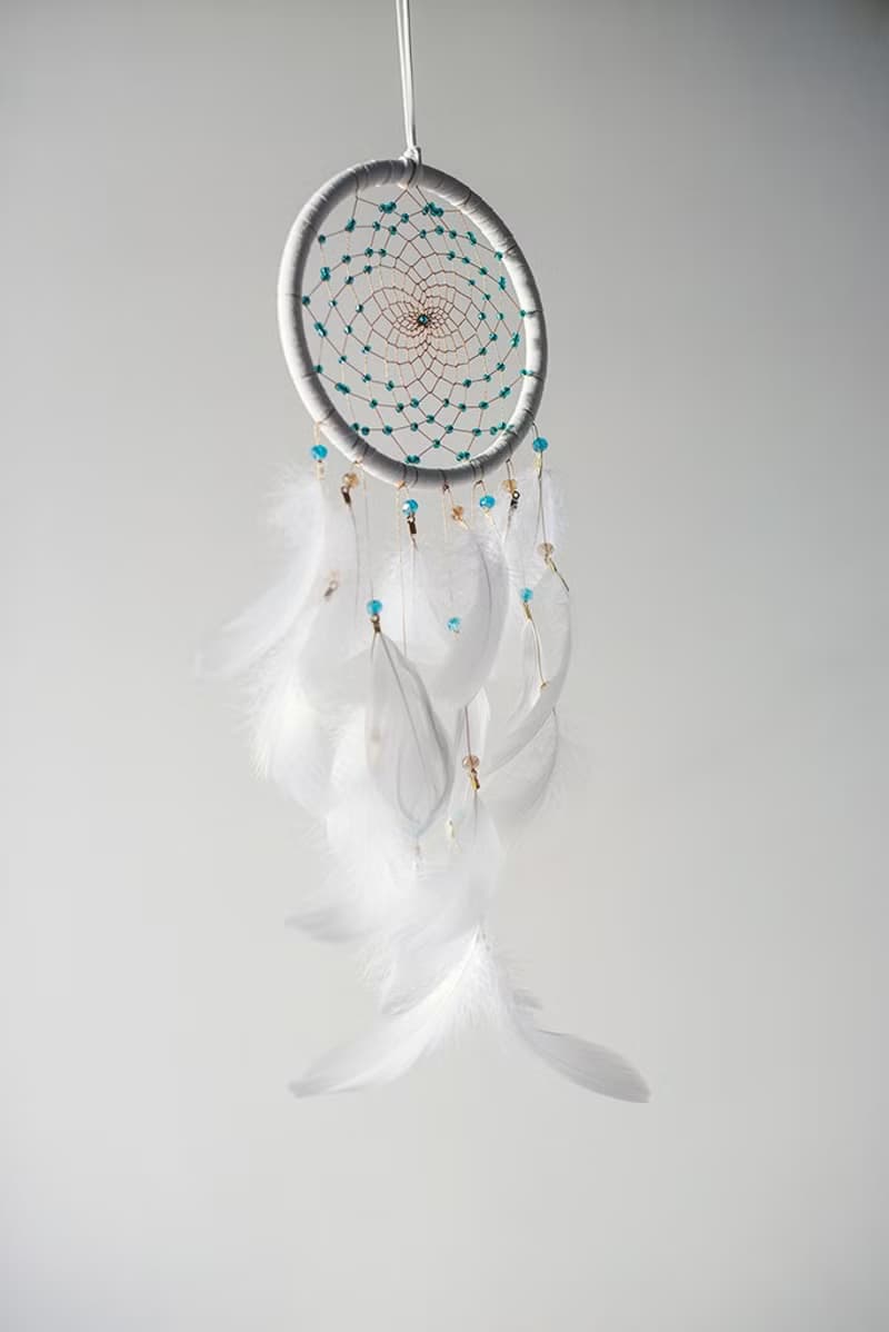 俏皮的白金 14cm 串珠 - 捕夢網成品 - 居家布置 情人節 交換禮物