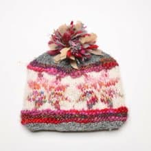 奶白彩虹雪花純羊毛線手工編織半襯防風毛帽子|交換禮物|聖誕節禮