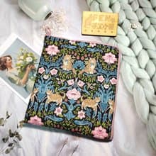 森林系列-日本棉布森林圖騰粉花貓咪L型拉鍊袋鋪棉-電子書保護套