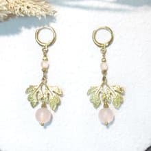 VIIART。貴妃-粉紅。粉晶黃銅耳環-可改夾式