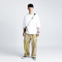 (絕版特惠)SUPIMA棉戶外多口袋七分袖圓領T恤 白色 山系 拼接寬松