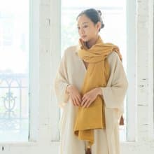 OMAKE 雙層紗流蘇圍巾 芥黃
