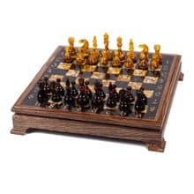 Luxury wooden Chess set with amber figures|Chess Pieces|Wooden Amber Chessboard