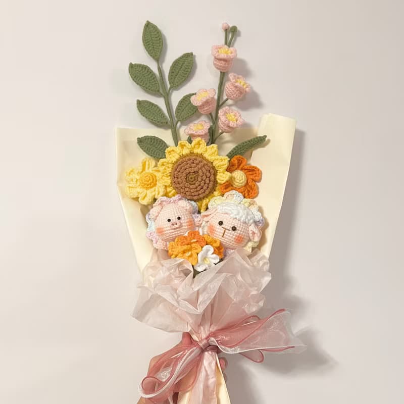 鈎針編織向日葵豬豬羊羊花花束