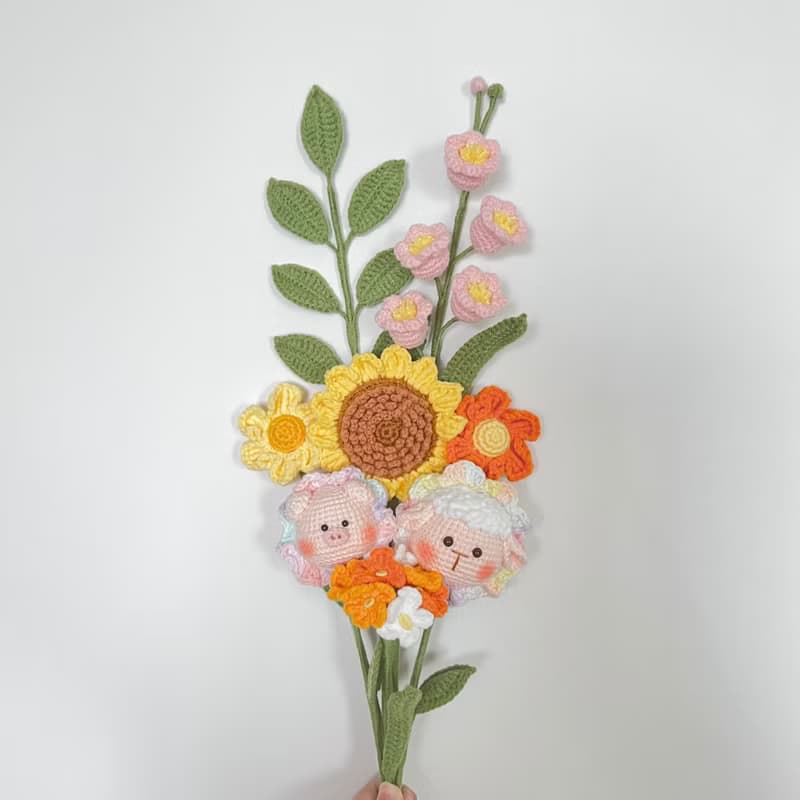 鈎針編織向日葵豬豬羊羊花花束