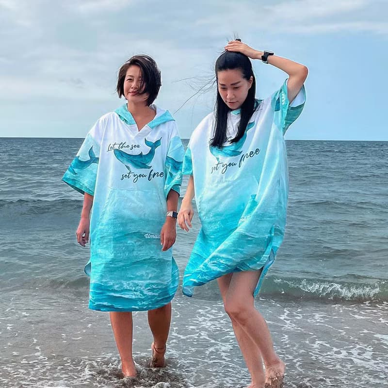 萬用快乾毛巾衣-幸運鯨魚尾  (連帽速乾斗篷/防風保暖/行動更衣)