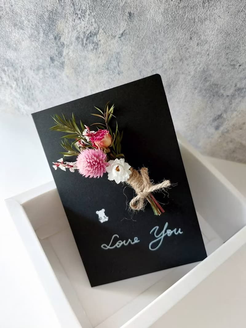 乾燥玫瑰花卡片 乾燥花束卡片 七夕情人節. 附盒裝