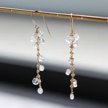 14kgf-moonstone & crystal line pierced earrings/can change to clip-on
