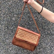 復古阿公藤編斜背包 /側背包  植鞣牛皮製