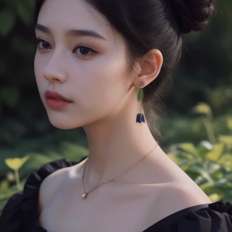 重工設計一清透淡雅鬱金香花花 樹脂垂墜耳環藍色x