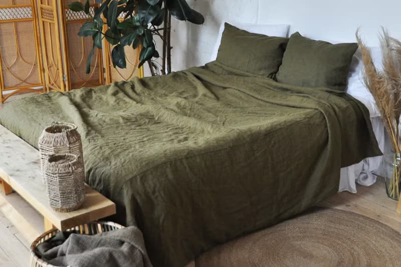 Dark olive linen flat sheet/Linen bedsheet/Softened stonewashed linen sheet