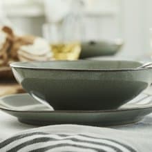 炻釉彩手工製深碗2入組 亞麻綠