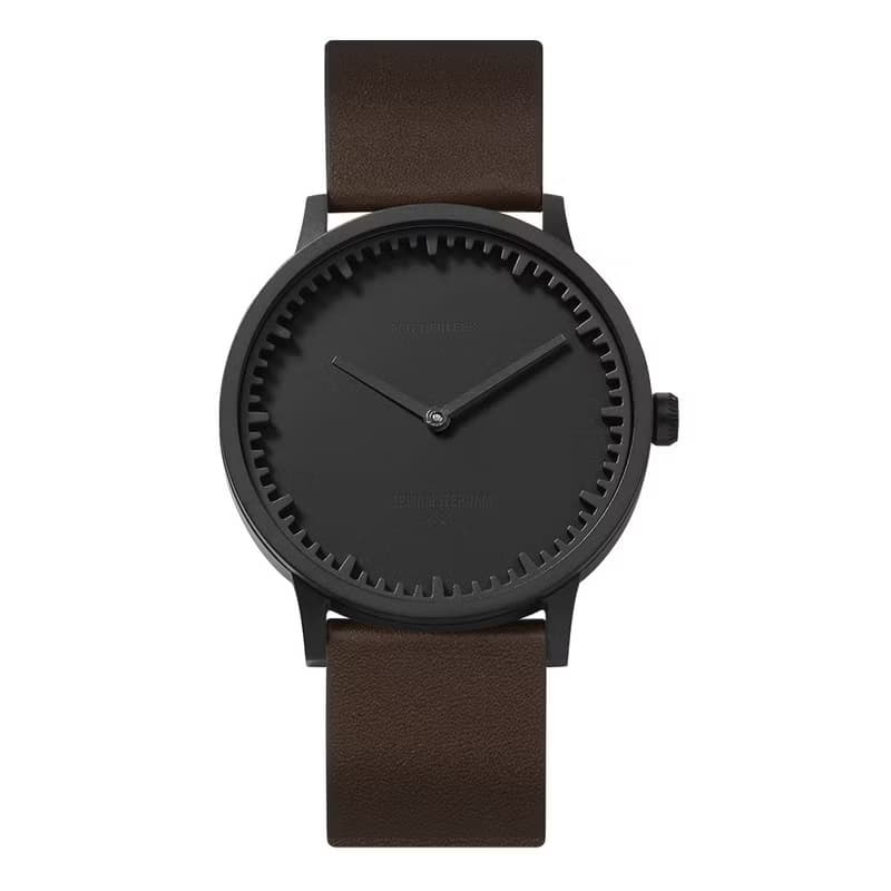 LEFF Amsterdam北歐工業齒輪設計真皮腕錶40mm 霧黑 棕色皮革錶帶